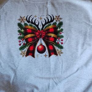 Festive Gray T-Shirt with Holiday Bow Design